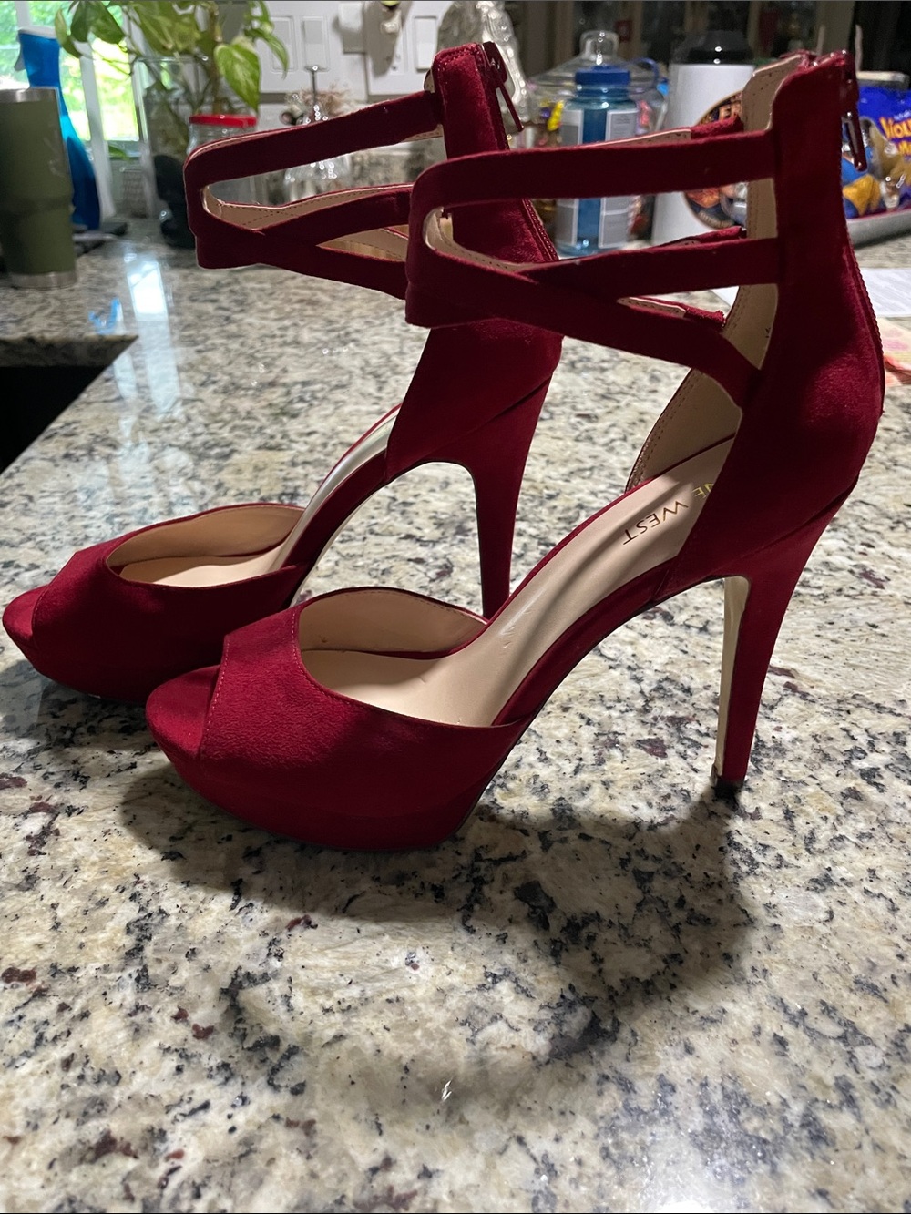 Nine West Suede Platform Stiletto Heels with Crisscross Ankle Straps